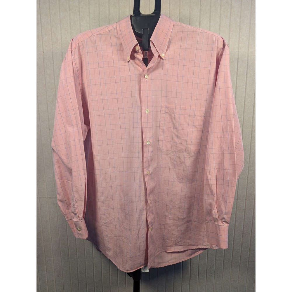 Vintage Paul Stuart Button Down Mens XL Pink Windowpane Check Made in Italy Good